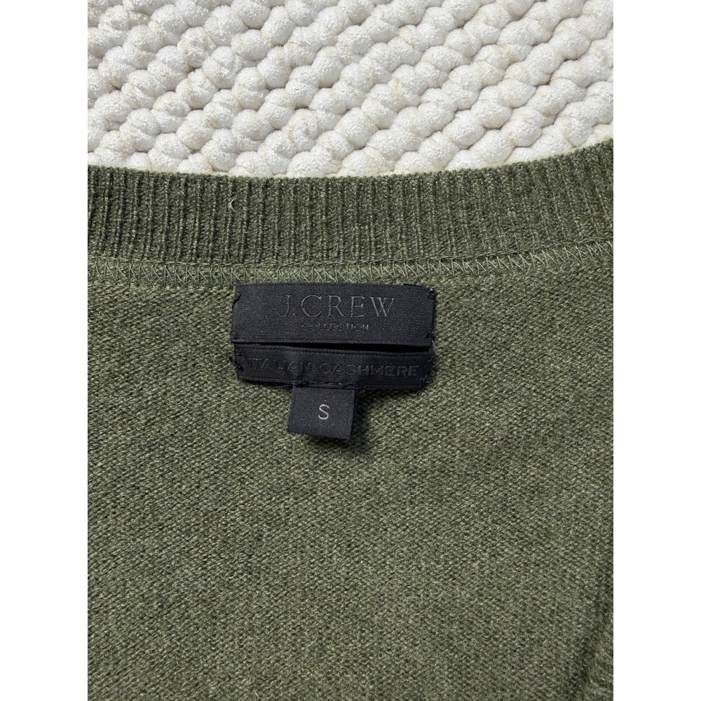 J.Crew Collection Italian Cashmere Sweater Small Olive V Neck Kangaroo Pocket - Picture 2 of 7